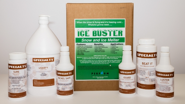 ice buster snow and ice melter and specialty liquify, sure, nickel safe, guard, beat it, luster